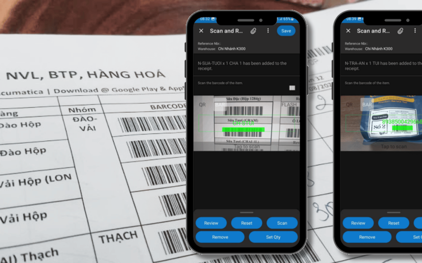 Kiểm kê nguyên vật liệu bằng barcode trên ứng dụng mobile Acumatica tại An Nhiên Cafe