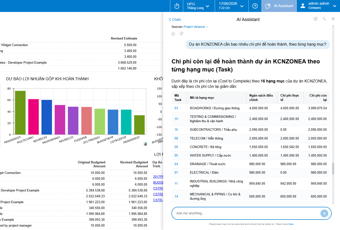 Acumatica AI Assistant trong giao diện ERP
