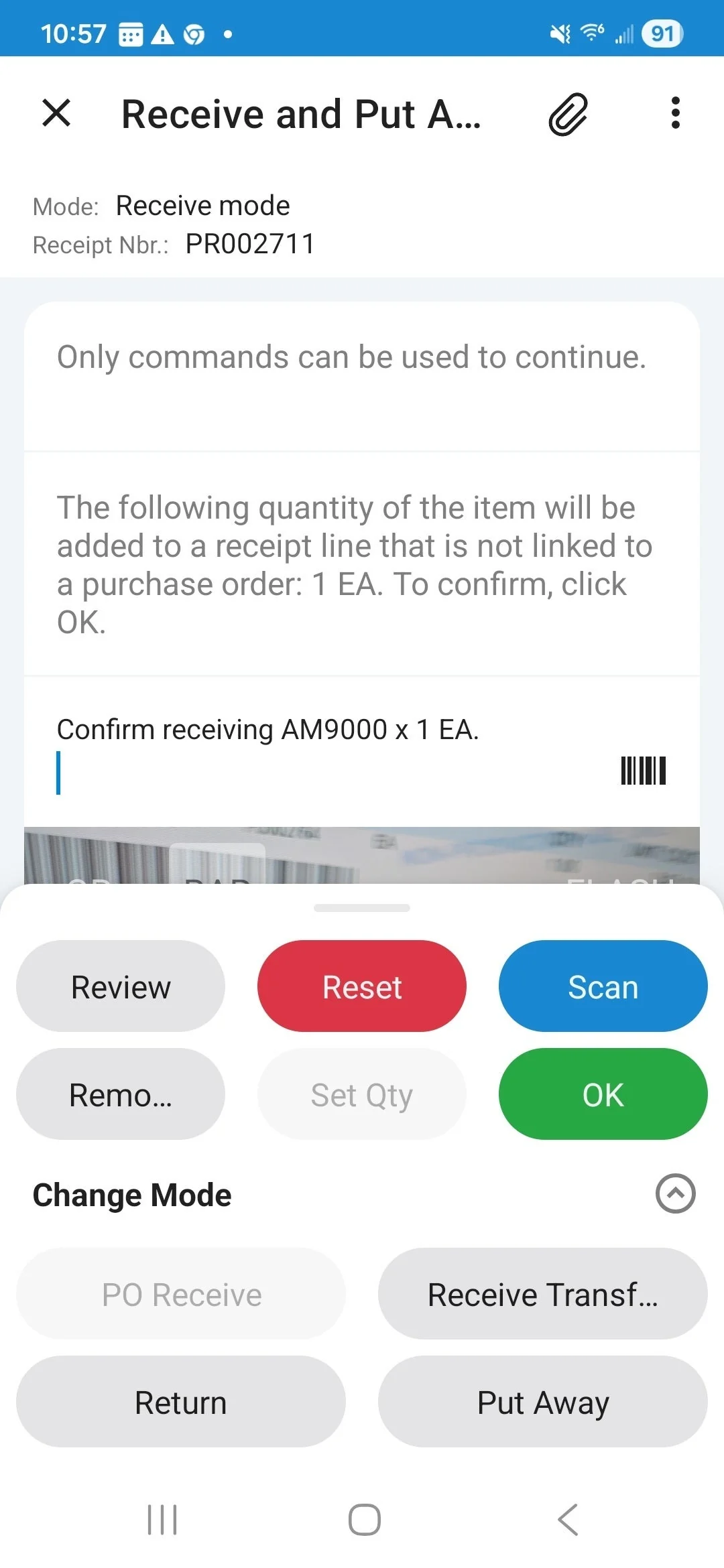 Nhận hàng và cất kho trên ứng dụng Acumatica mobile bằng quét barcode