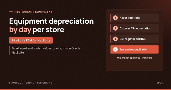 Restaurant equipment depreciation and central kitchens: daily proration and multi-store allocation